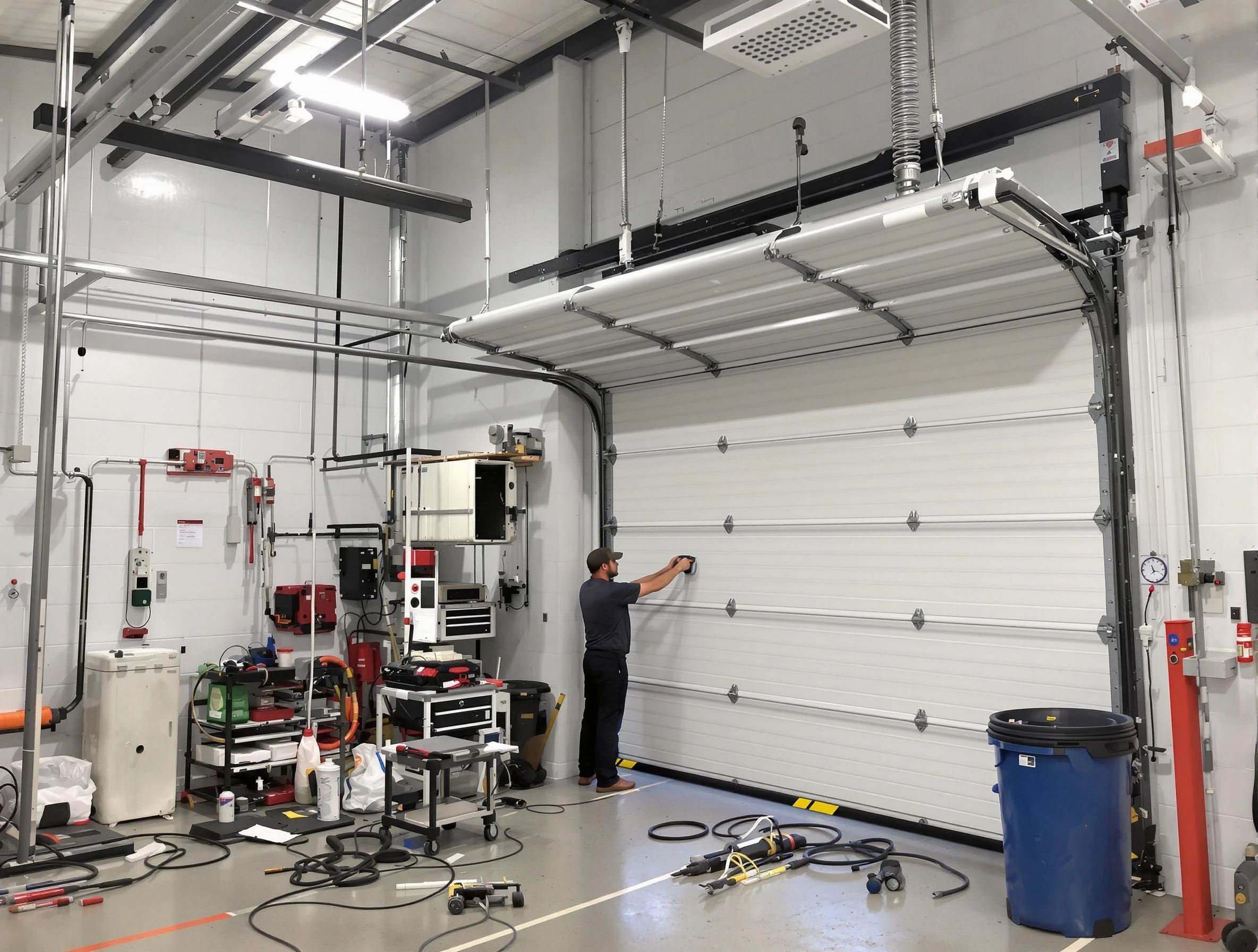 North Versailles Garage Door Repair certified technician performing commercial door repair at a North Versailles business facility
